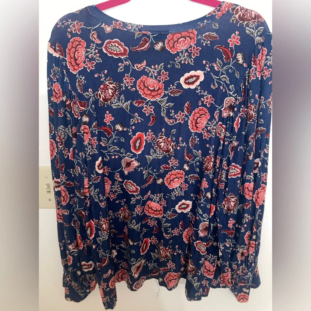 Modcloth Navy Floral Long-Sleeve Blouse - Picture 3 of 6